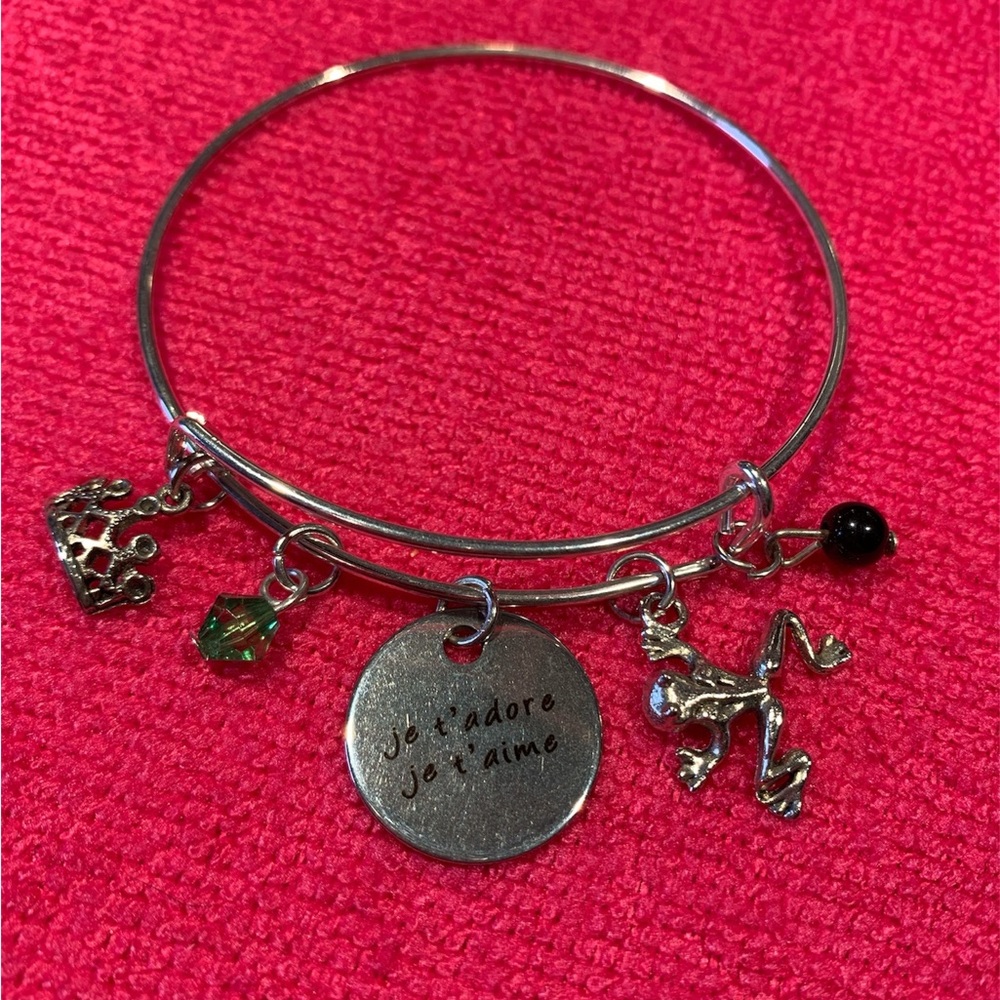 Silver Charm Bracelet with Frog and Crown